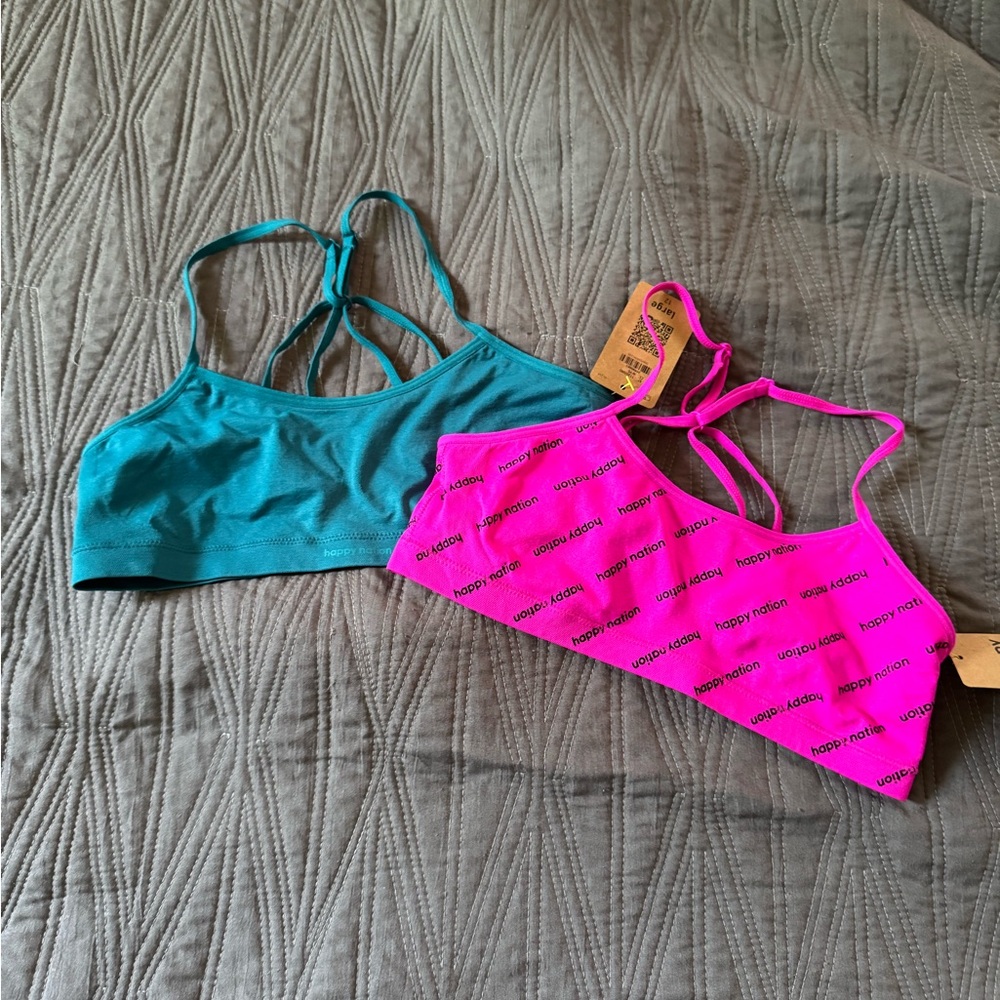 Happy Nation Teal and Pink Sports Bras
